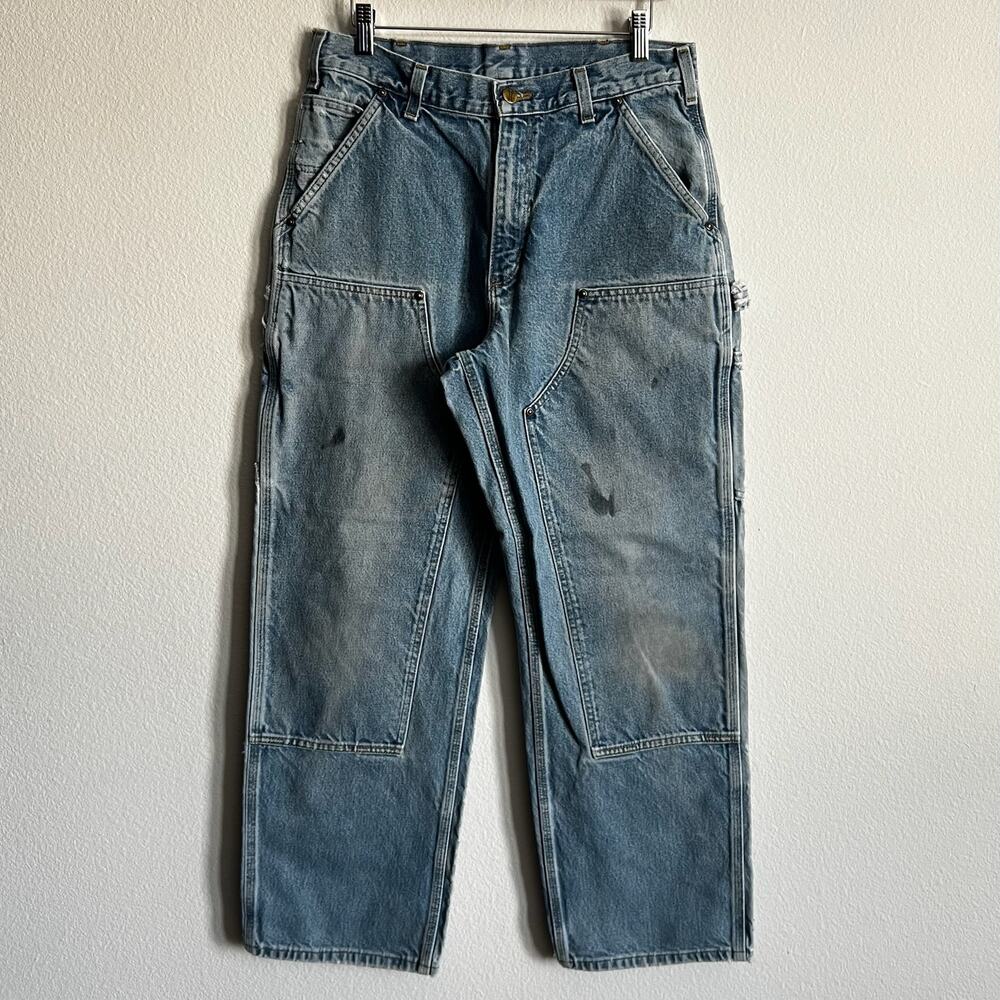 Carhartt B73 DST blue denim double knee work wear carpenter pants